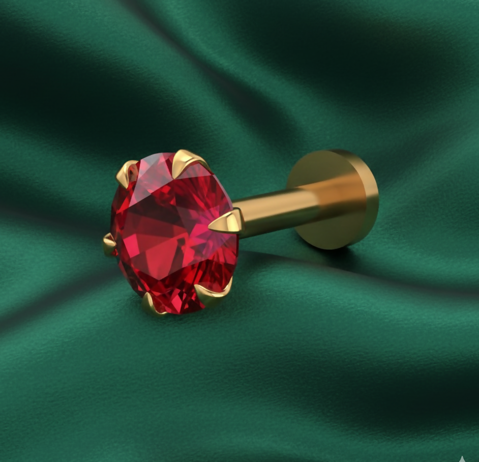 Gold Red Ruby AD Nosepin Stud Flat Back Labret Piercing for women and girls