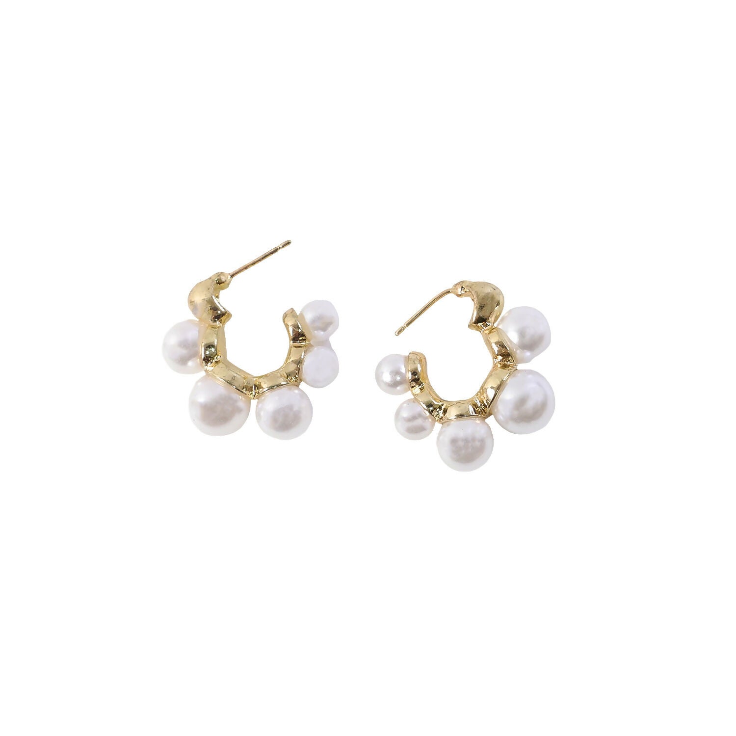 Elegant Pearl Cluster Hoop Earrings for Women – Korean Style Gold Plated Fashion Jewellery