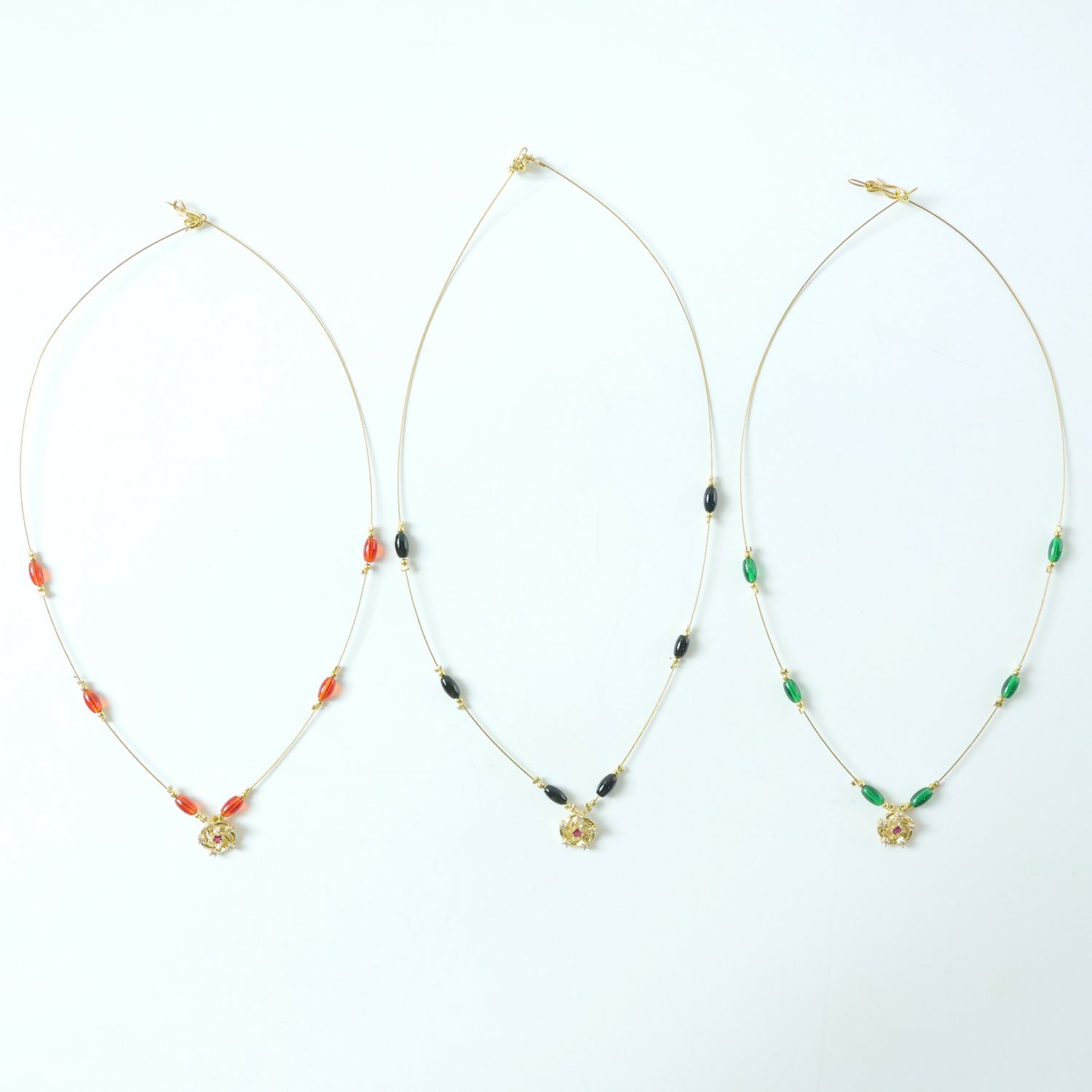 Triveni Beads Gold Necklace with Multicolor Navrang Design (3Pc/Set)
