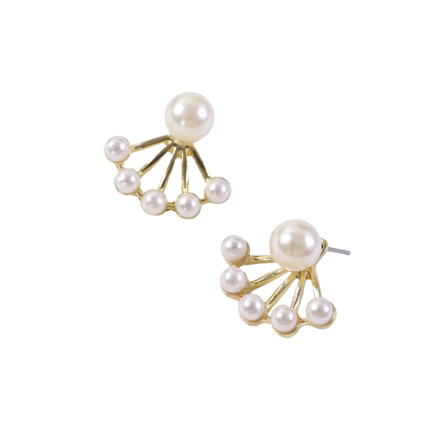 Korean Style Pearl Fan Design Stud Earrings for Women & Girls
