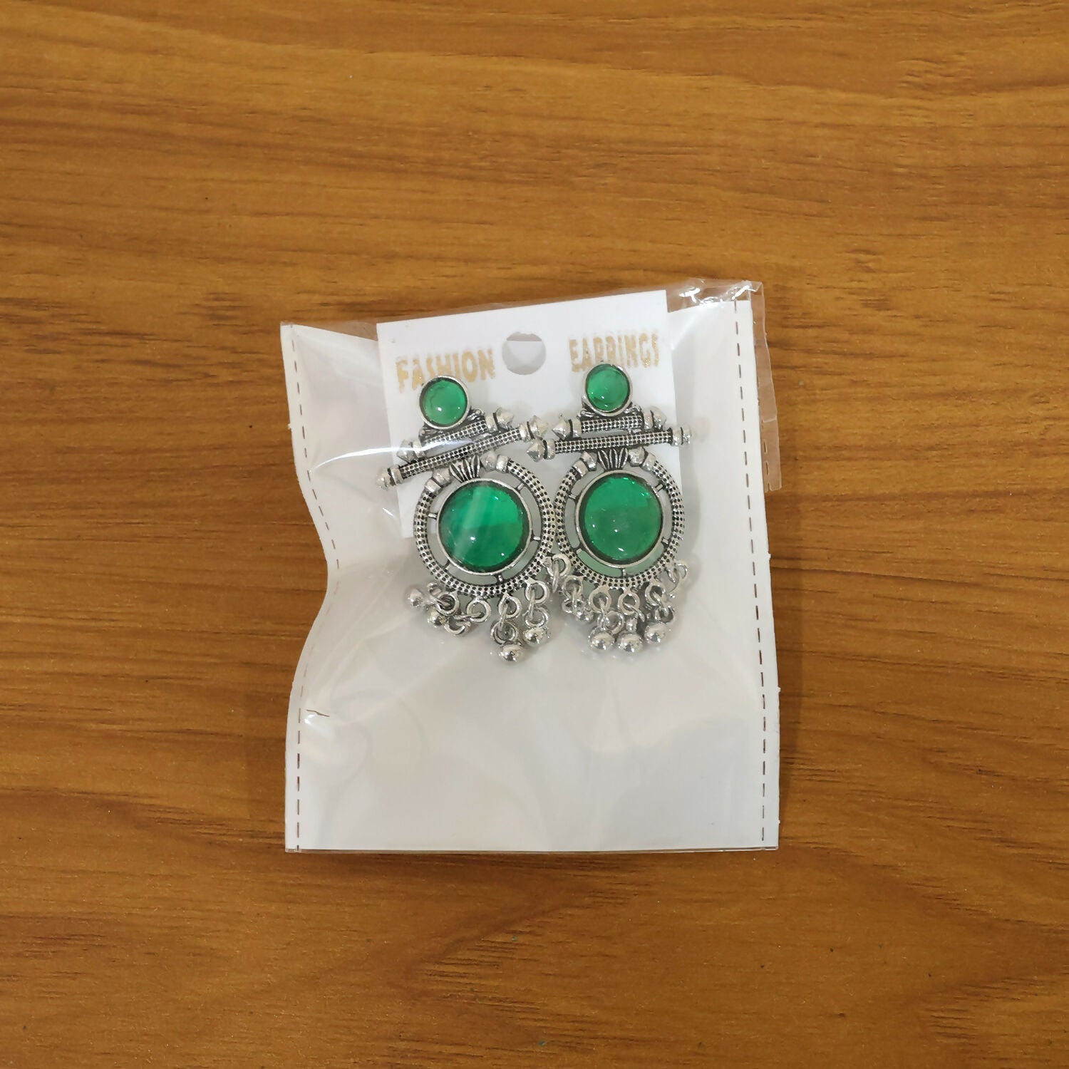 German Silver Green Stone Drop Earrings for Women | Festive & Party Wear Jewelry