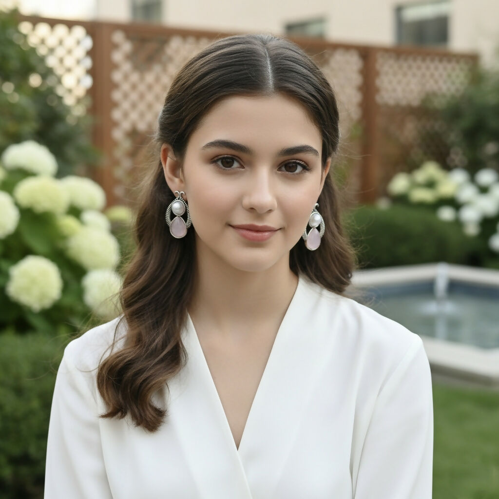 The Rose & Pearl Duet: Vintage-Finish Silver Drop Studs earrings
