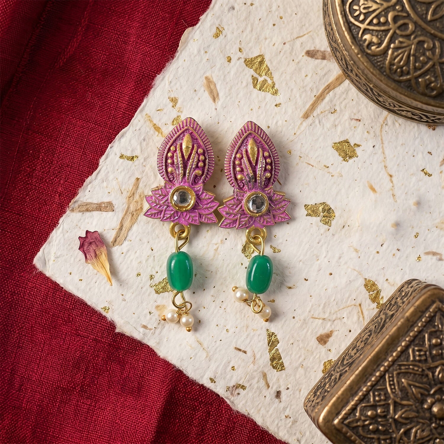 Traditional Pink Beaded Designer Necklace Set with Earrings Ethnic Adjustable Thread Jewelry Set