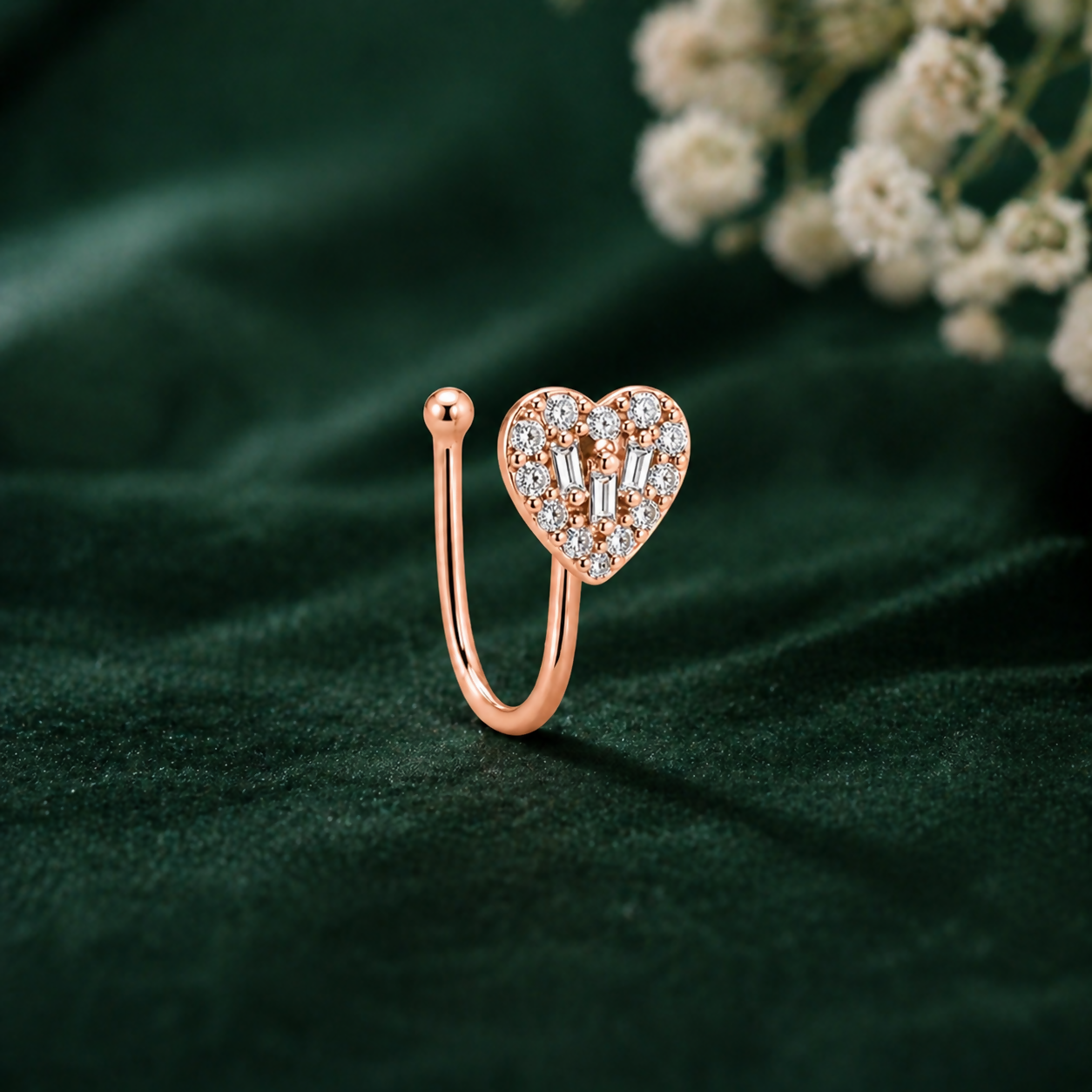Anti-Tarnish Stylish Heart Shaped Nose Stud for Women and Girls - Rose Gold Finish