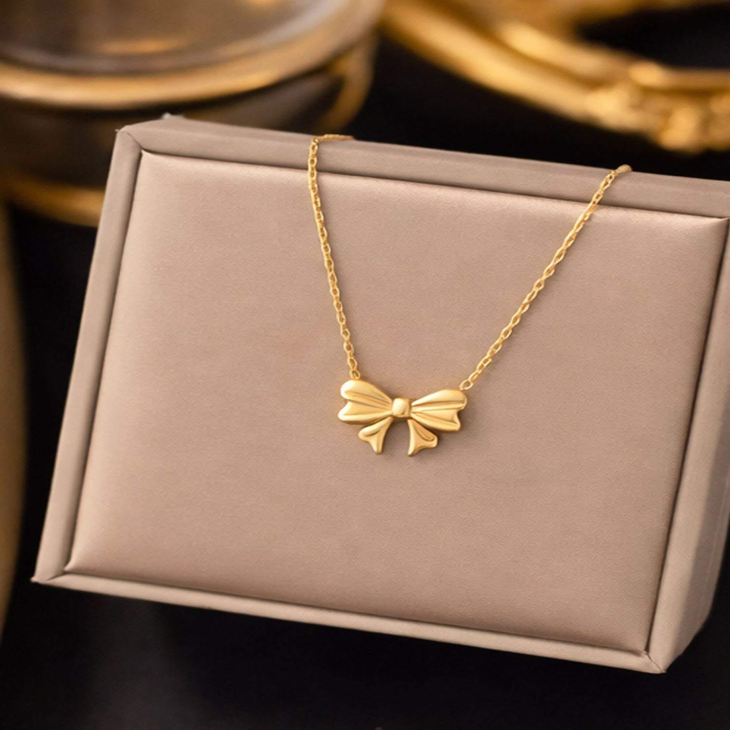 Elegant Gold Bow Pendant Necklace for Women | Minimalist Chain Necklace | Stylish Daily Wear Jewelry