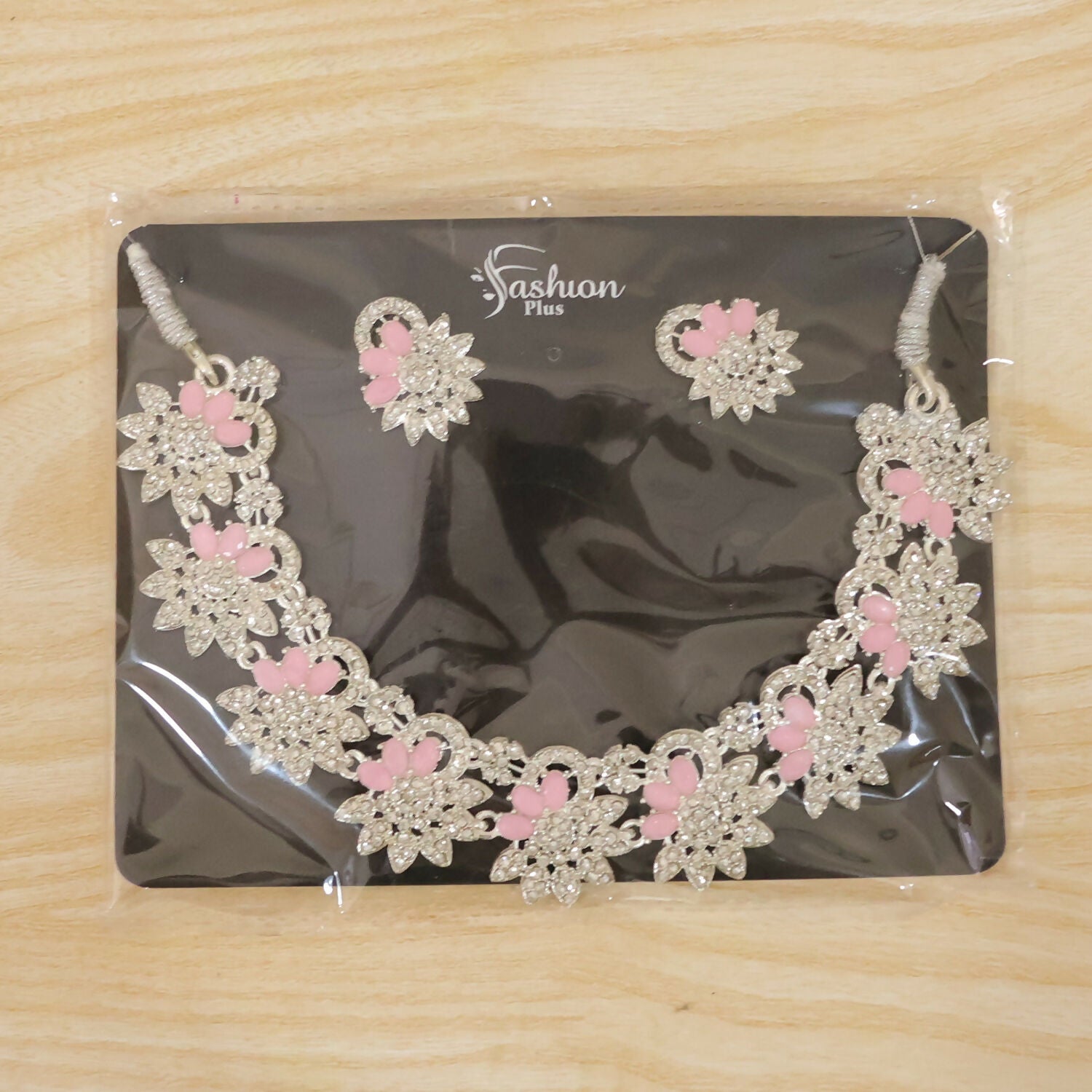 Elegant Pink Floral Necklace Set with Matching Earrings for Special Occasions