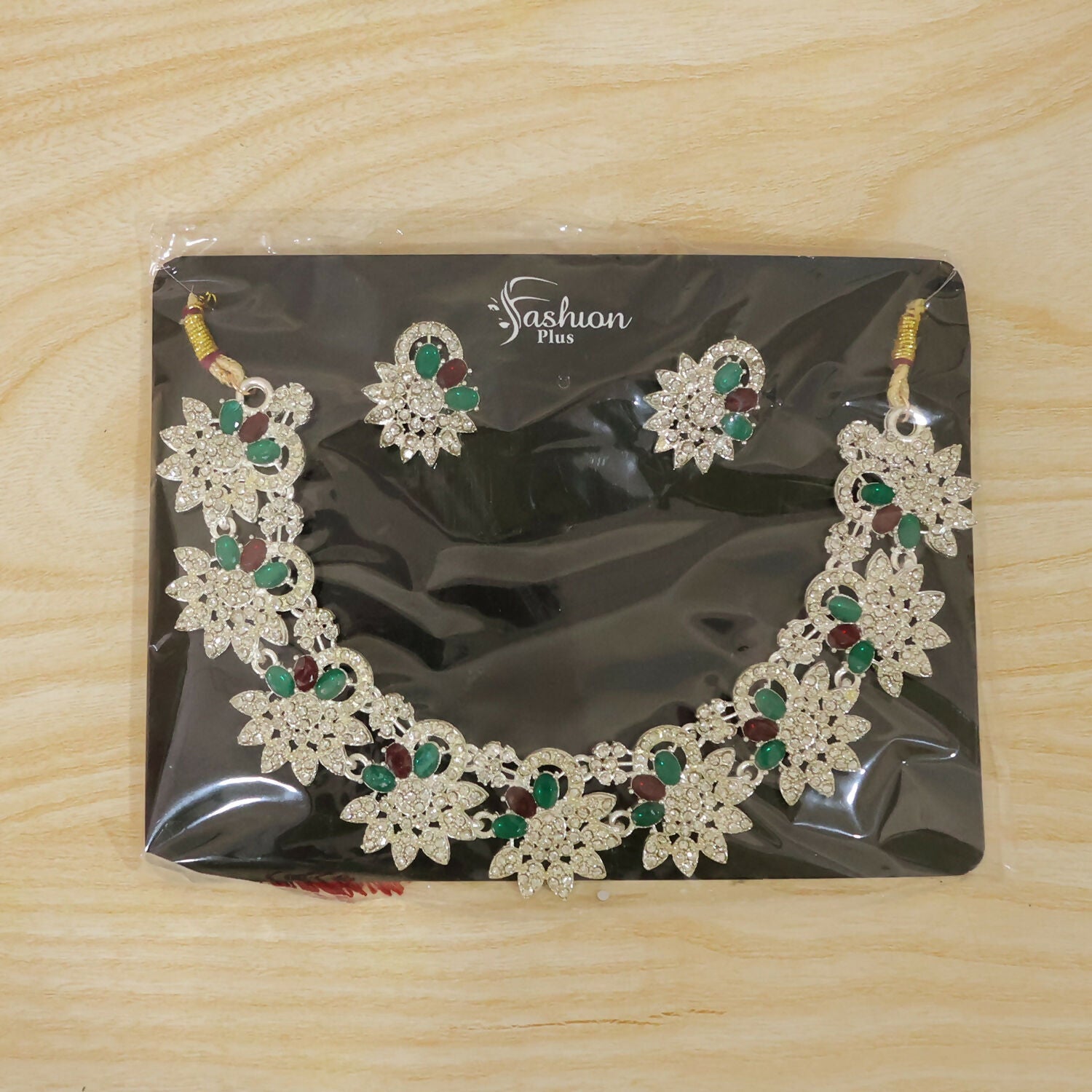 Elegant Red and Green Floral Necklace Set with Earrings for Traditional Wear