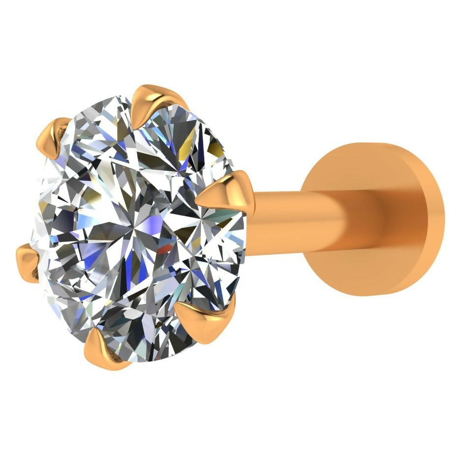 Gold Single AD Nosepin Laung Koka Nathni Round Solitaire Flat Back Stud