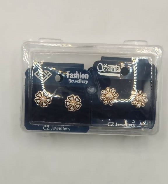 Gold Plated AD Studs Combo - Heart, Flower, Butterfly Set of 4 for women and girls