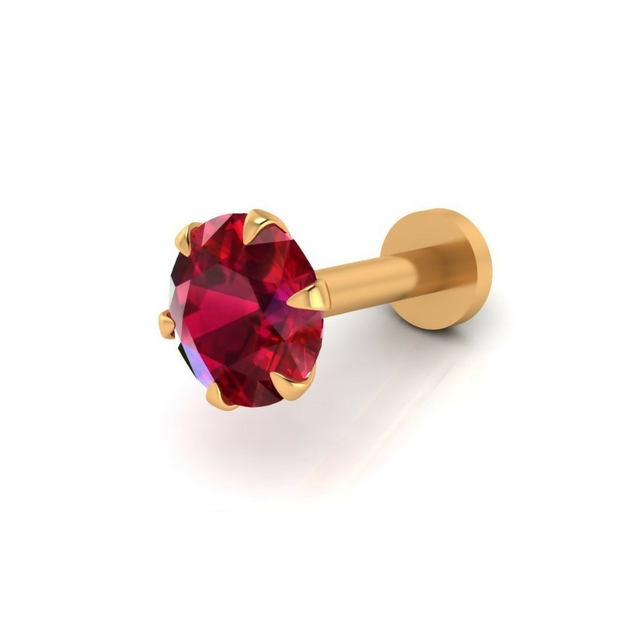 Gold Red Ruby AD Nosepin Stud Flat Back Labret Piercing for women and girls
