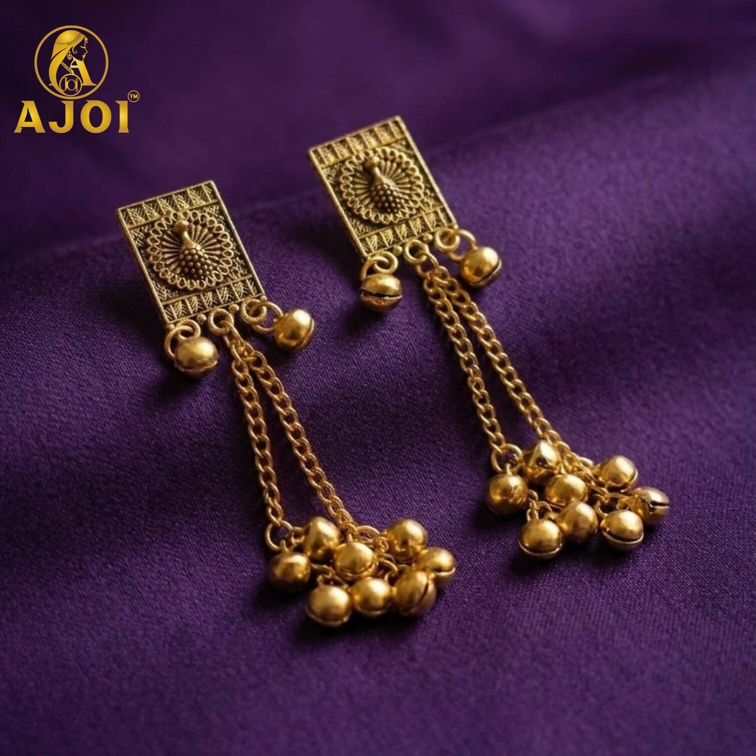 Antique Gold Rectangular Drop Earrings