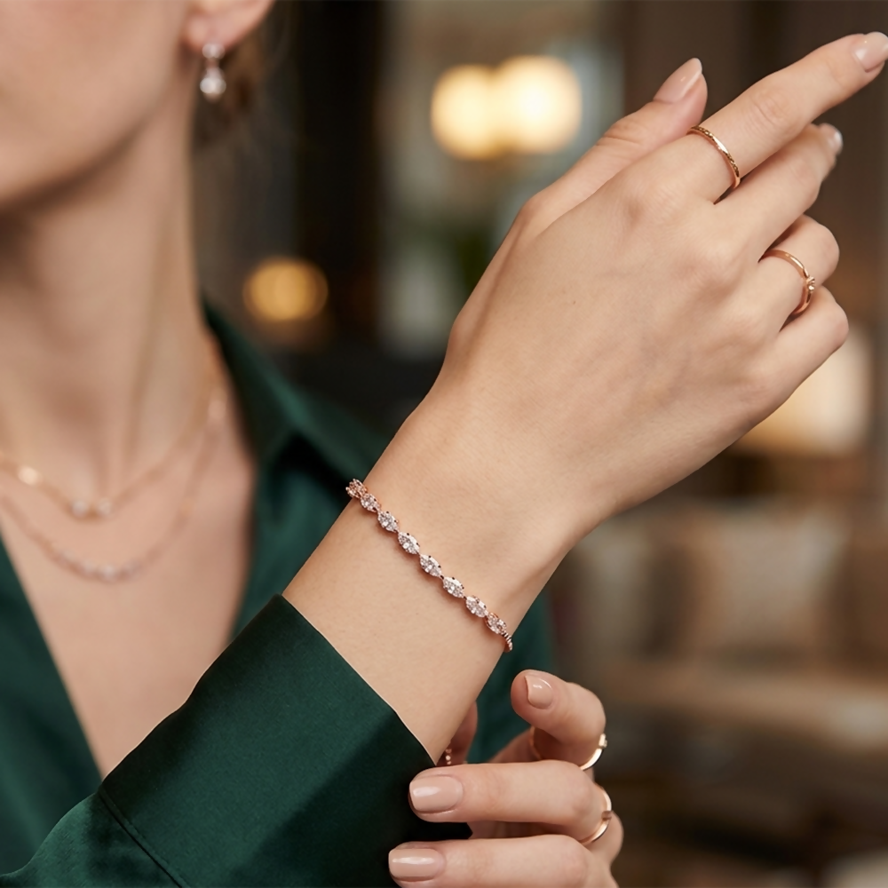 Elegant Rose Gold Plated American Diamond Bracelet for Women