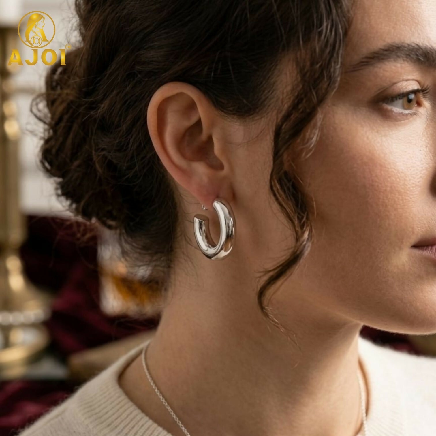 Classic Silver Chunky Hoop Earrings with Bold Curved Design for Elegant Everyday Wear