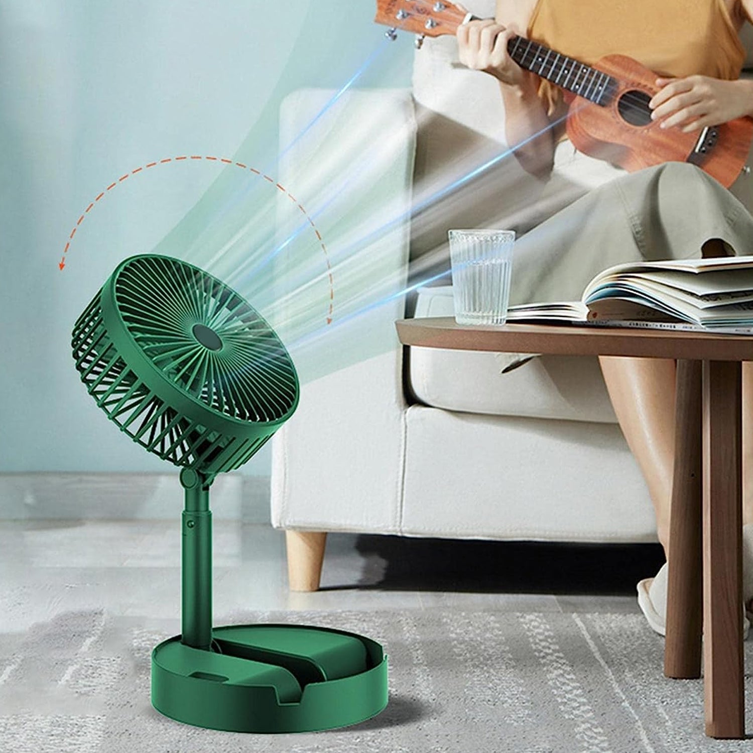 Portable Telescopic Electric Fan – Foldable Height Adjustable Table Fan (Battery Not Included)