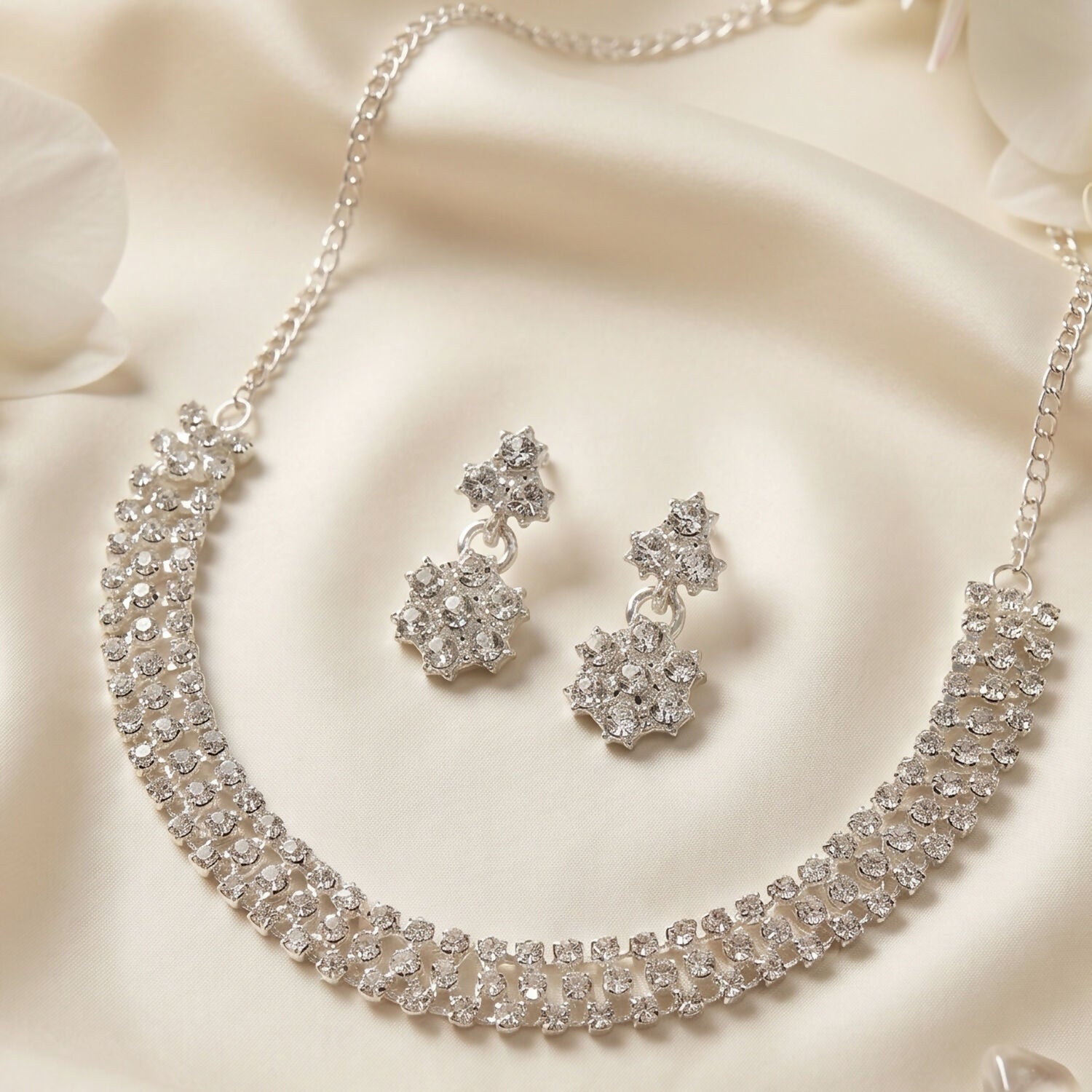 Premium Silver-Plated Necklace Set with Earrings for Formal Occasions
