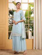 Sky Blue Georgette Salwar Suit With Sequence Embroidery Work