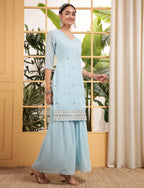 Sky Blue Georgette Salwar Suit With Sequence Embroidery Work