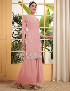 Peach Georgette Salwar Suit With Sequence Embroidery Work