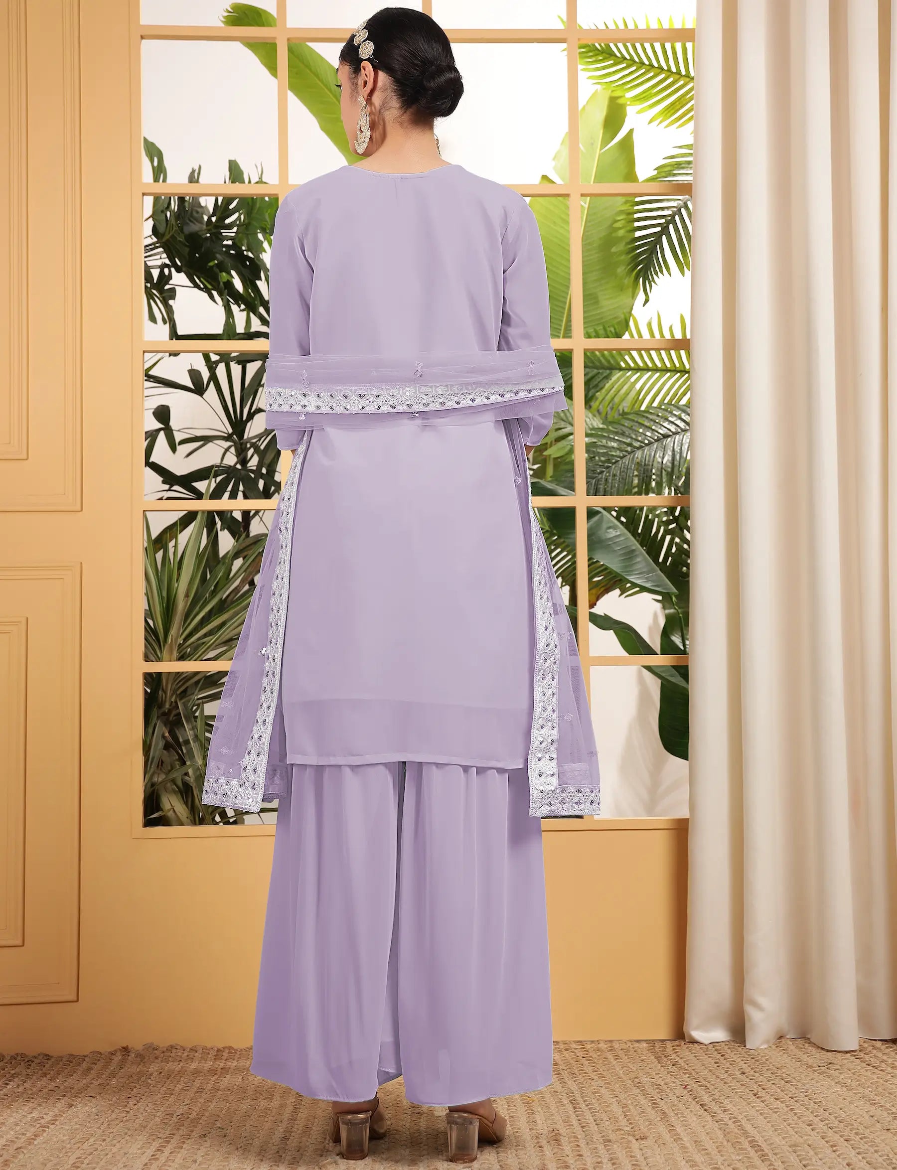Lavender Georgette Salwar Suit With Sequence Embroidery Work