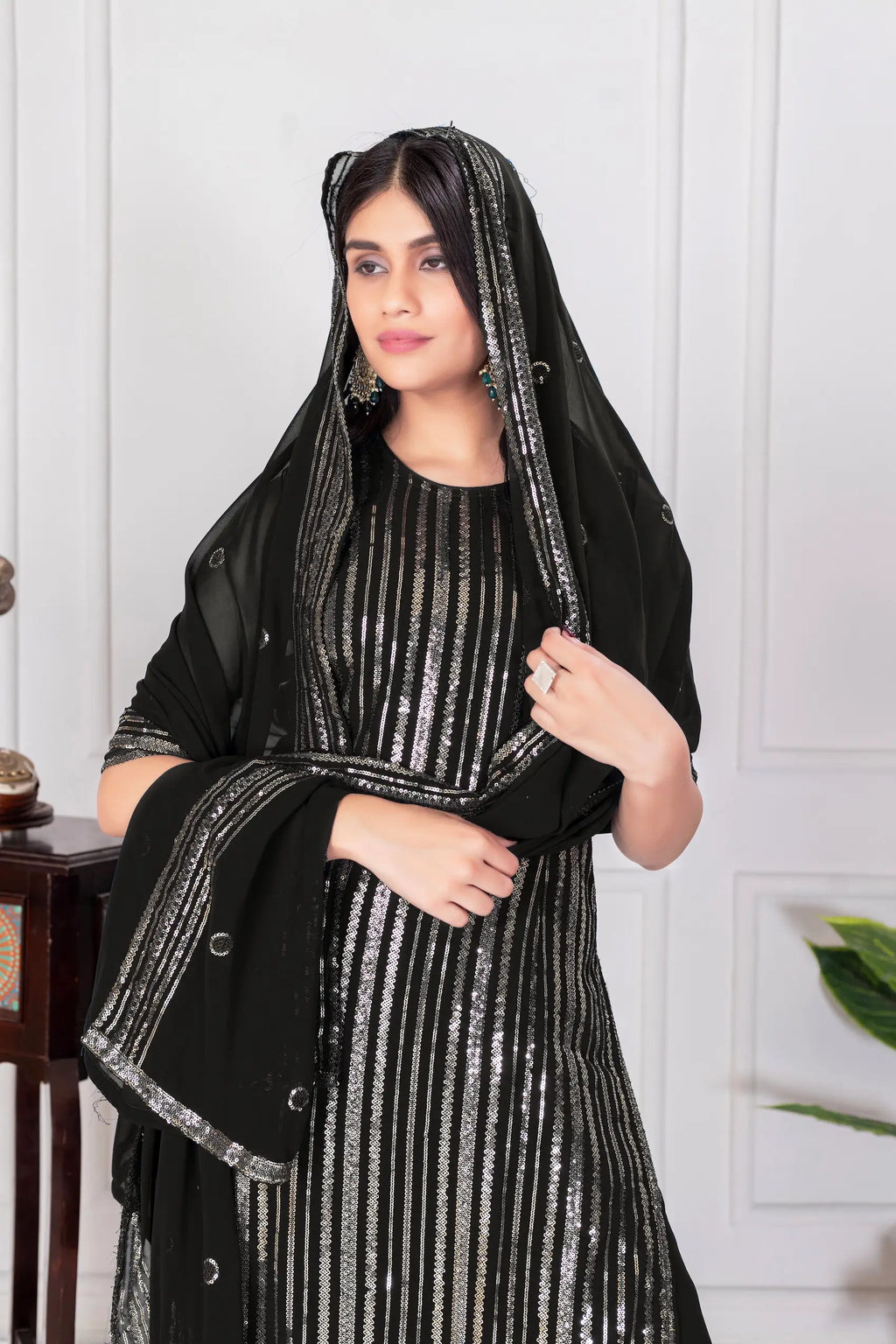 Black Georgette Sequence Embroidery Work Palazzo Salwar Suit