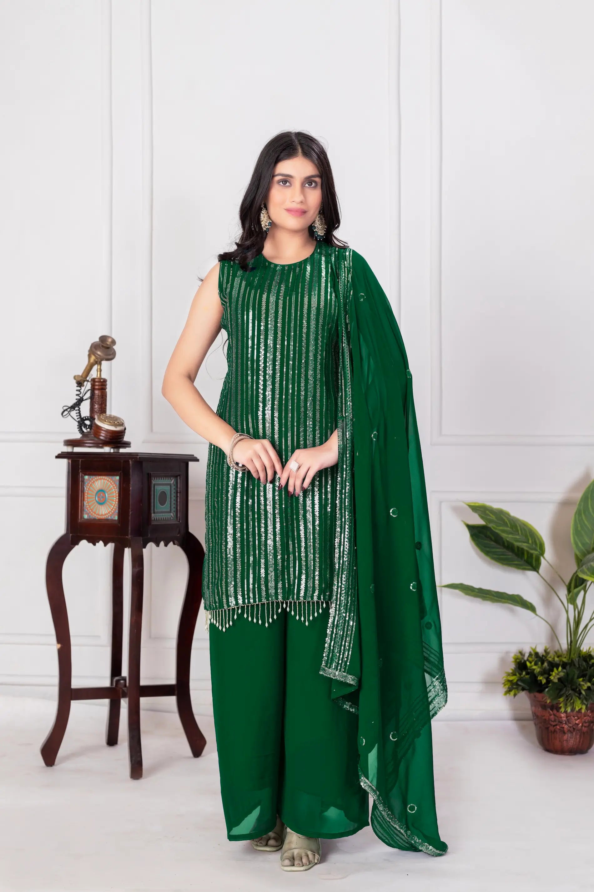 Green Georgette Sequence Embroidery Work Palazzo Salwar Suit