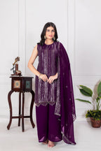 Wine Georgette Sequence Embroidery Work Palazzo Salwar Suit