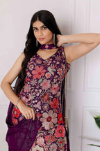 Dark Purple Georgette Palazzo Salwar Suit With Sequence Embroidery Work