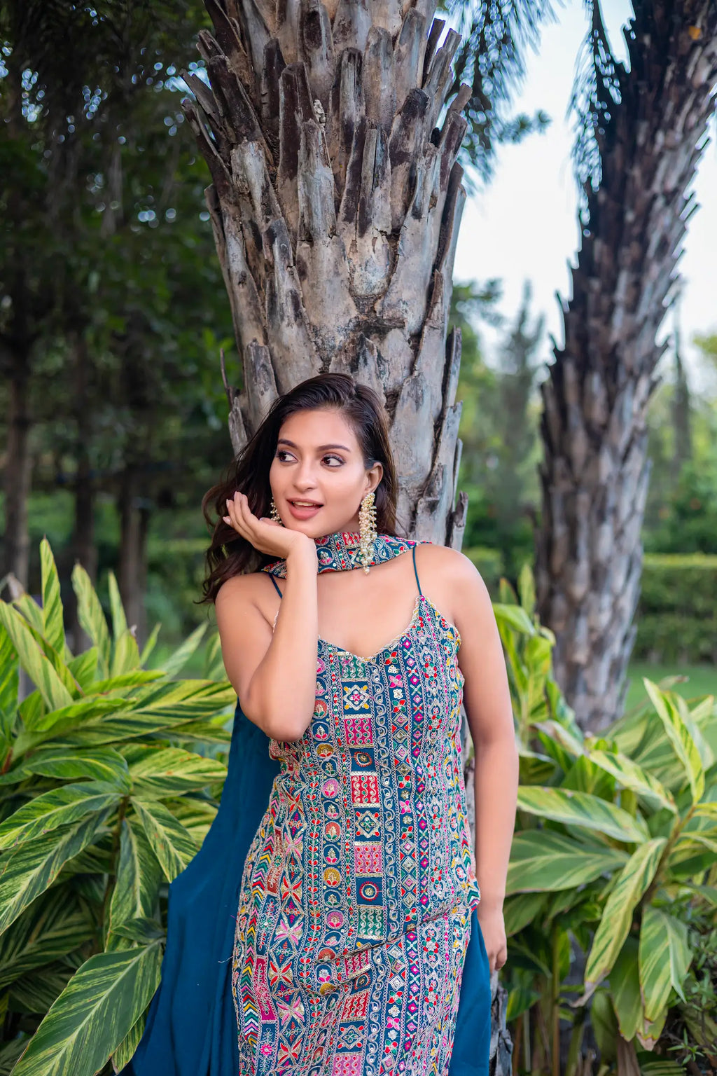 Blue Chinon Sequence Embroidery Work Palazzo Salwar Suit