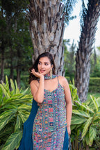 Blue Chinon Sequence Embroidery Work Palazzo Salwar Suit