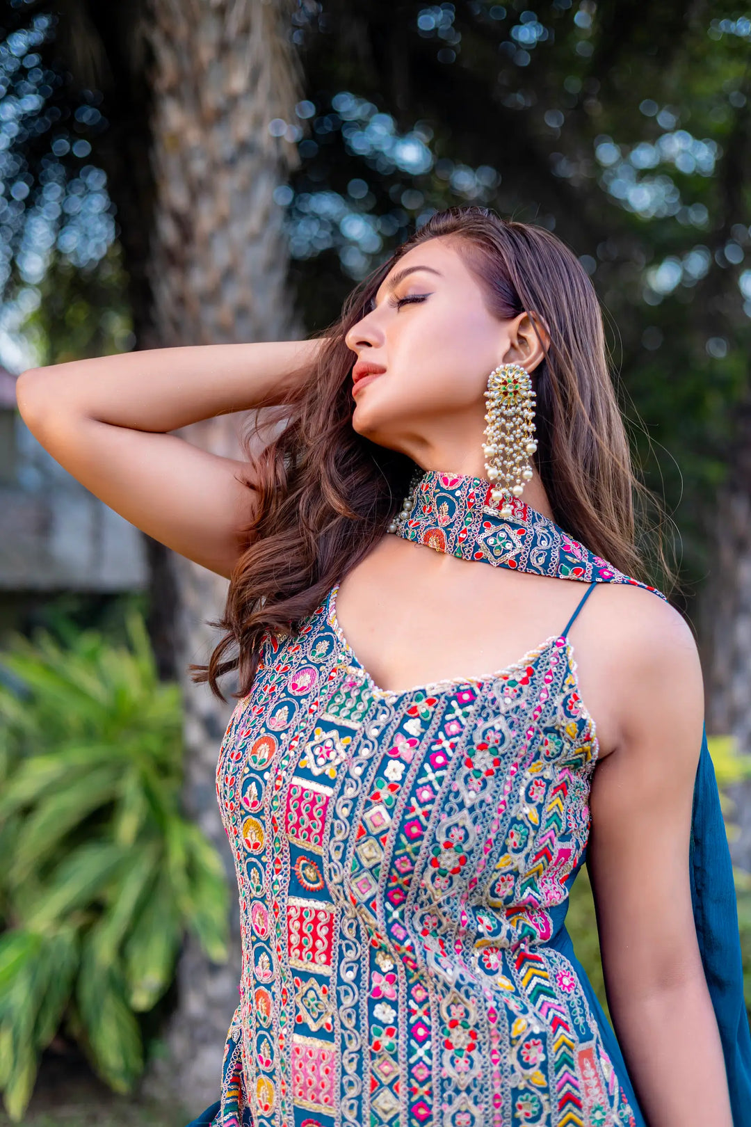 Blue Chinon Sequence Embroidery Work Palazzo Salwar Suit - qivii