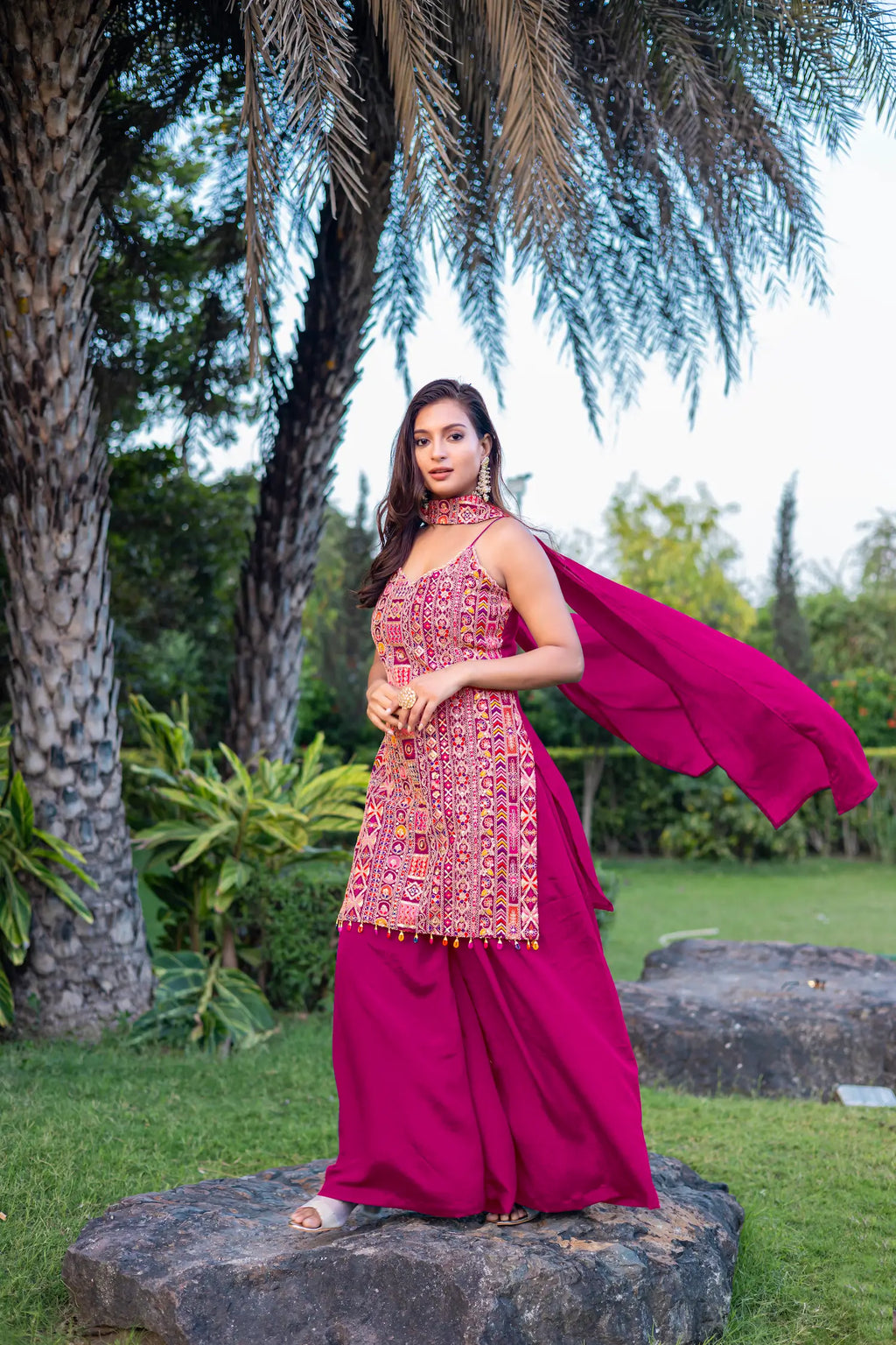 Pink Chinon Sequence Embroidery Work Palazzo Salwar Suit