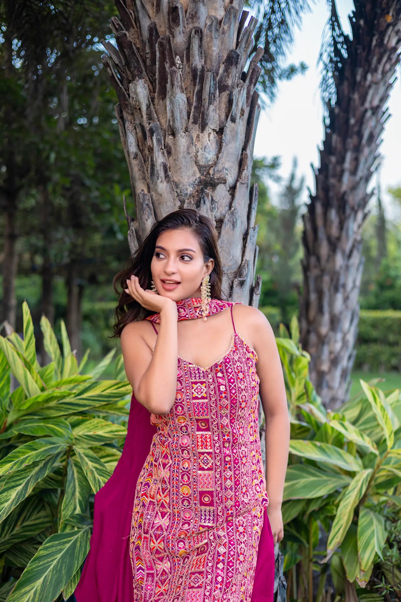 Pink Chinon Sequence Embroidery Work Palazzo Salwar Suit