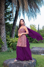 Purple Chinon Sequence Embroidery Work Palazzo Salwar Suit