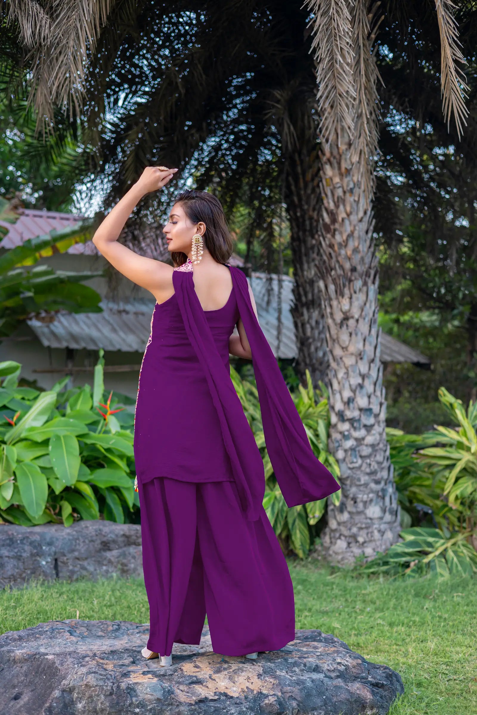 Purple Chinon Sequence Embroidery Work Palazzo Salwar Suit