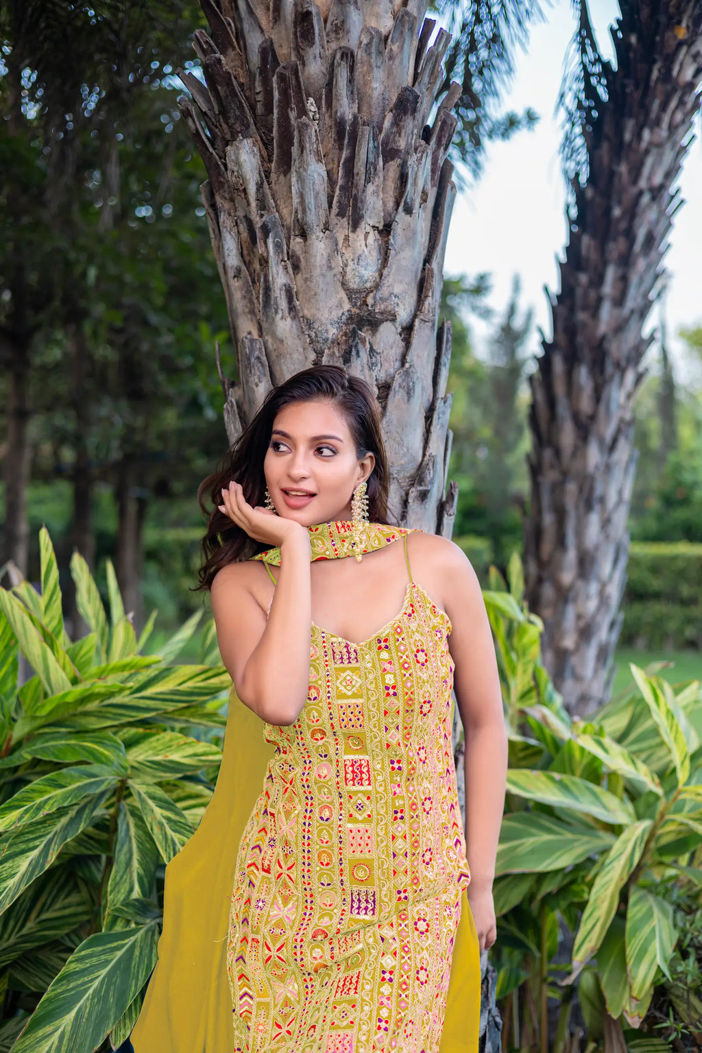 Yellow Chinon Sequence Embroidery Work Palazzo Salwar Suit
