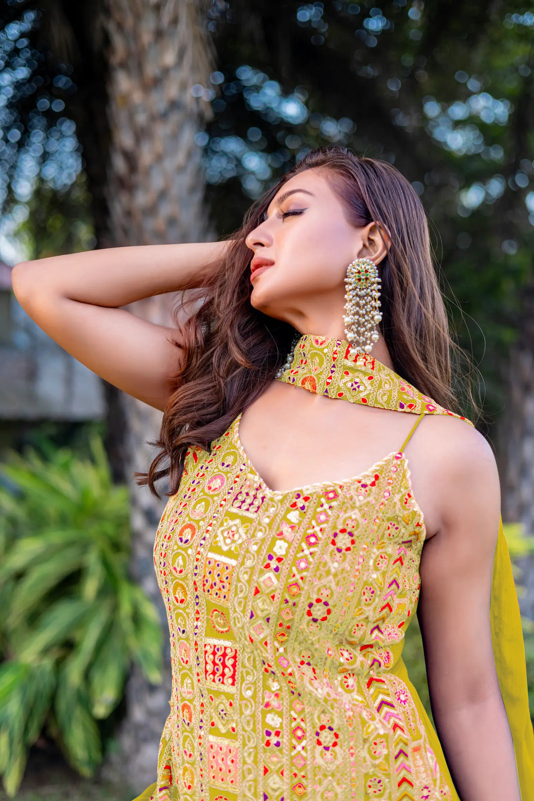 Yellow Chinon Sequence Embroidery Work Palazzo Salwar Suit - qivii