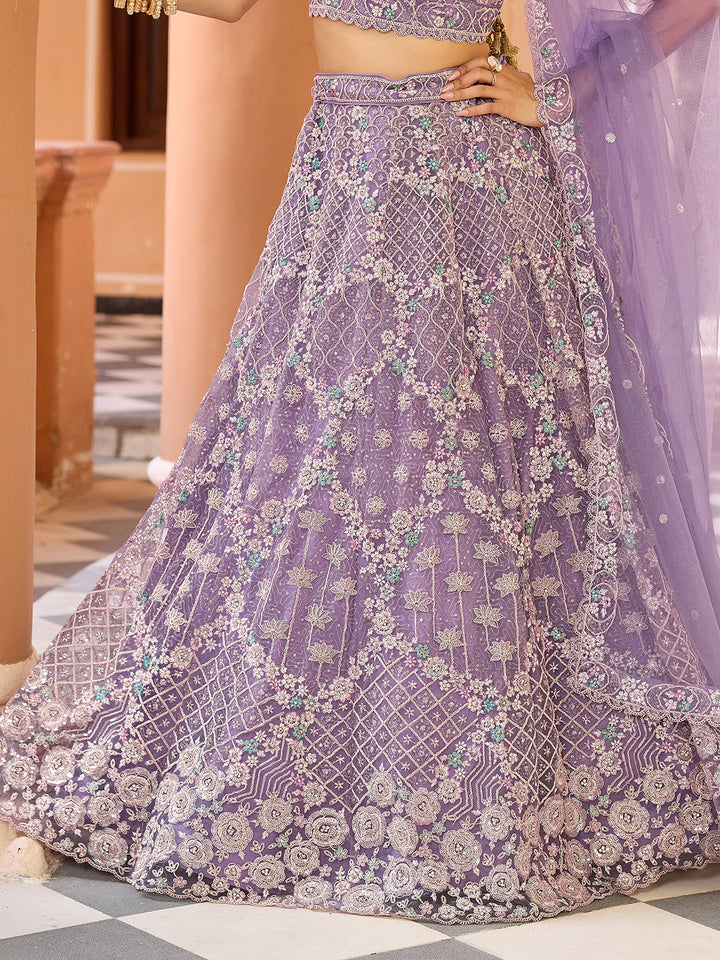 MAUVE - Net Fabric Sequins embroidery Semi-Stitched Lehenga & Unstitched Blouse With Dupatta