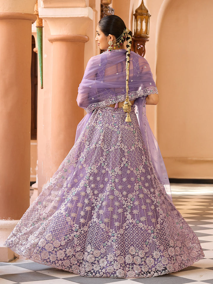 MAUVE - Net Fabric Sequins embroidery Semi-Stitched Lehenga & Unstitched Blouse With Dupatta