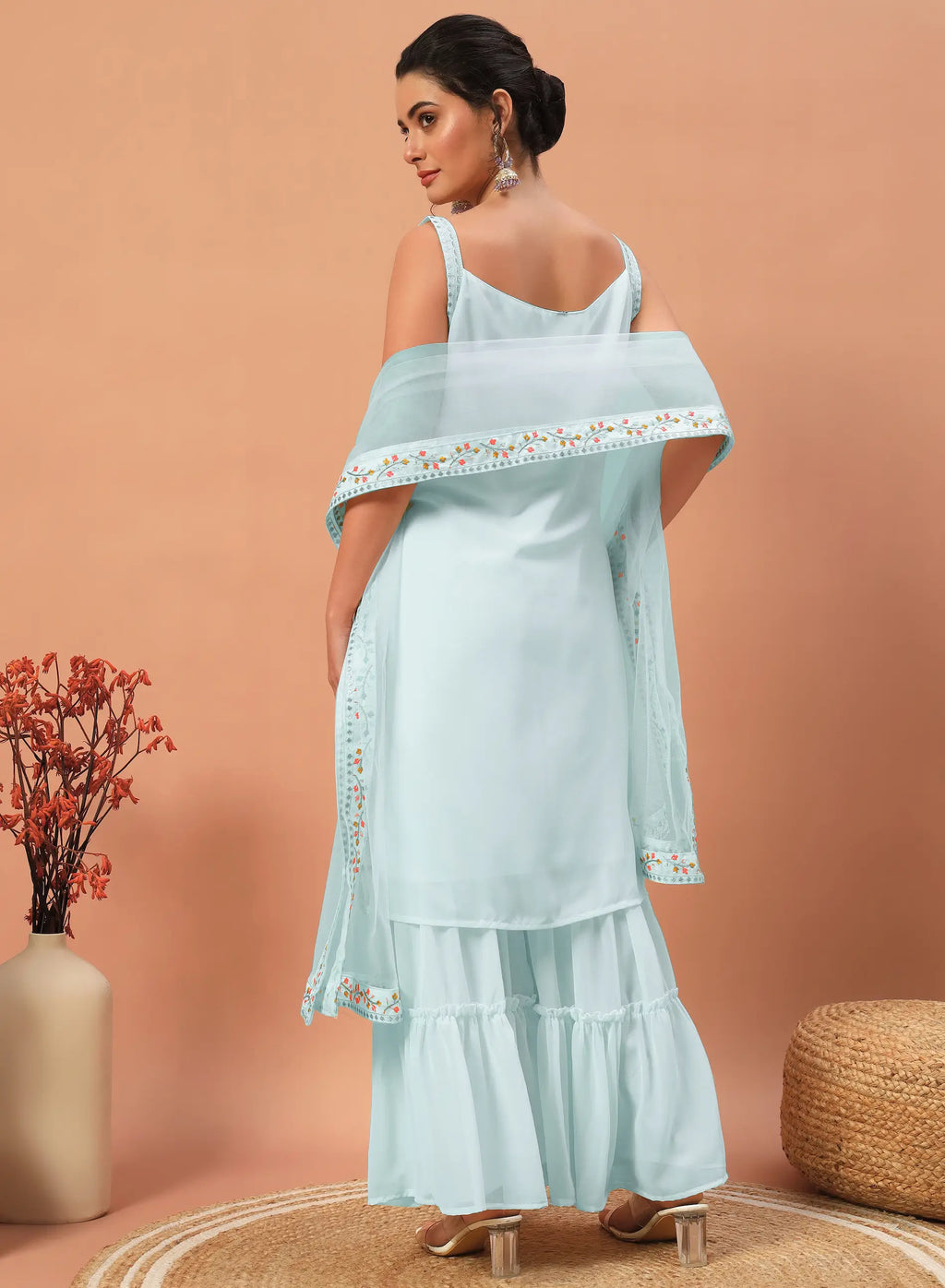 Sky Blue Georgette Sequence Embroidery Work Salwar Suit