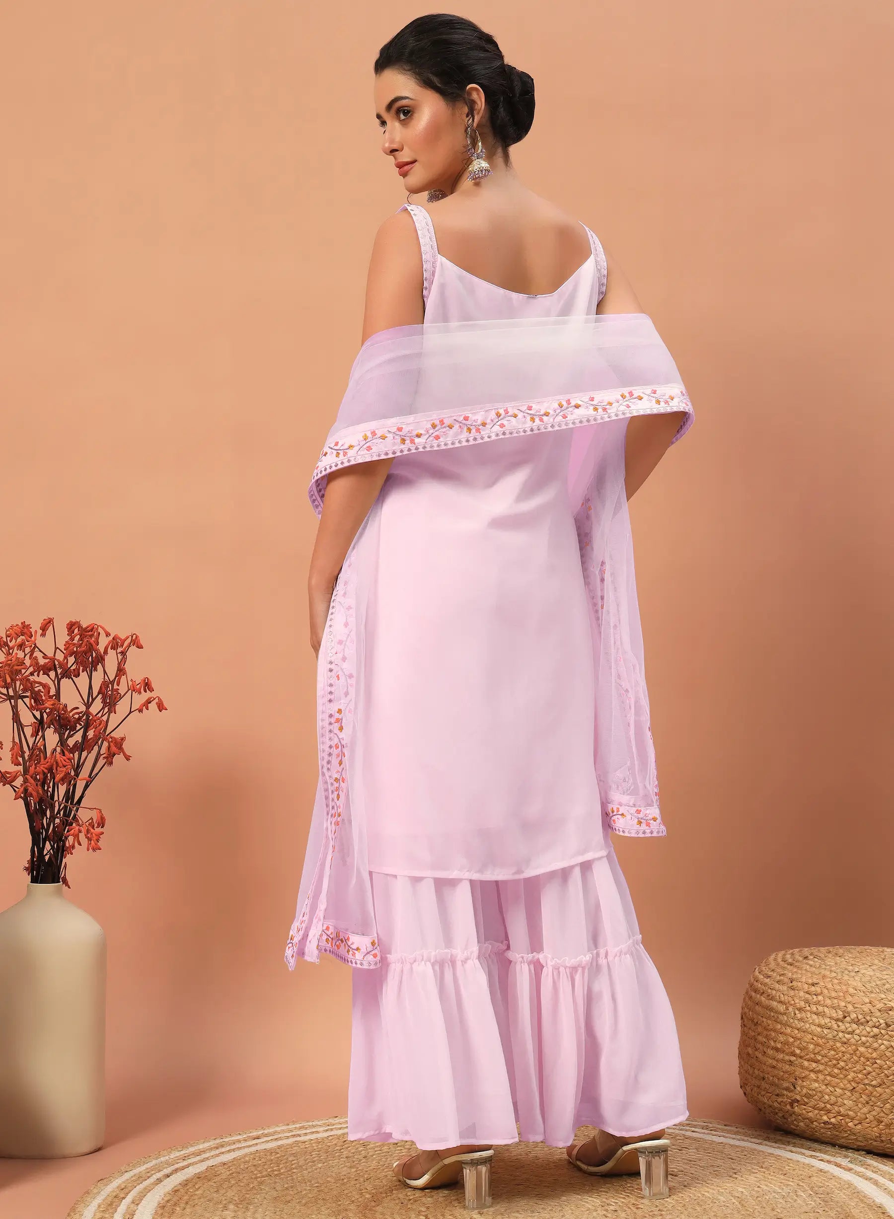 Light Pink Georgette Sequence Embroidery Work Salwar Suit