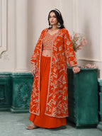 Orange Georgette Indo Western Set With Thread & Sequins Embroidery Work