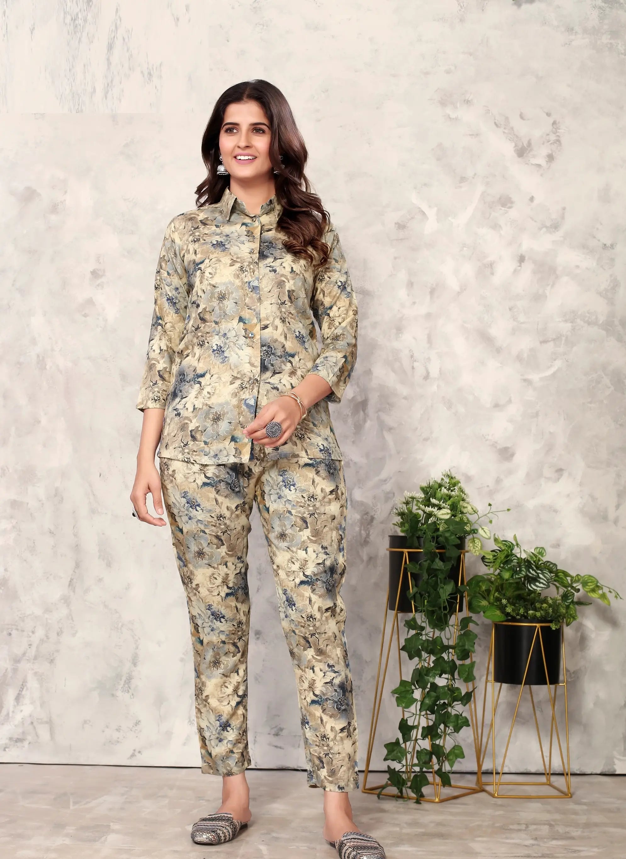 Yellowish Floral Co-ord Set.