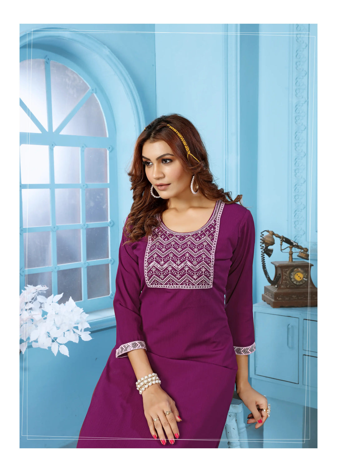 Mulberry Purple Kurta Set With Embroidery Work - qivii