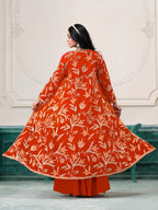 Orange Georgette Indo Western Set With Thread & Sequins Embroidery Work