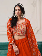 Orange Georgette Indo Western Set With Thread & Sequins Embroidery Work