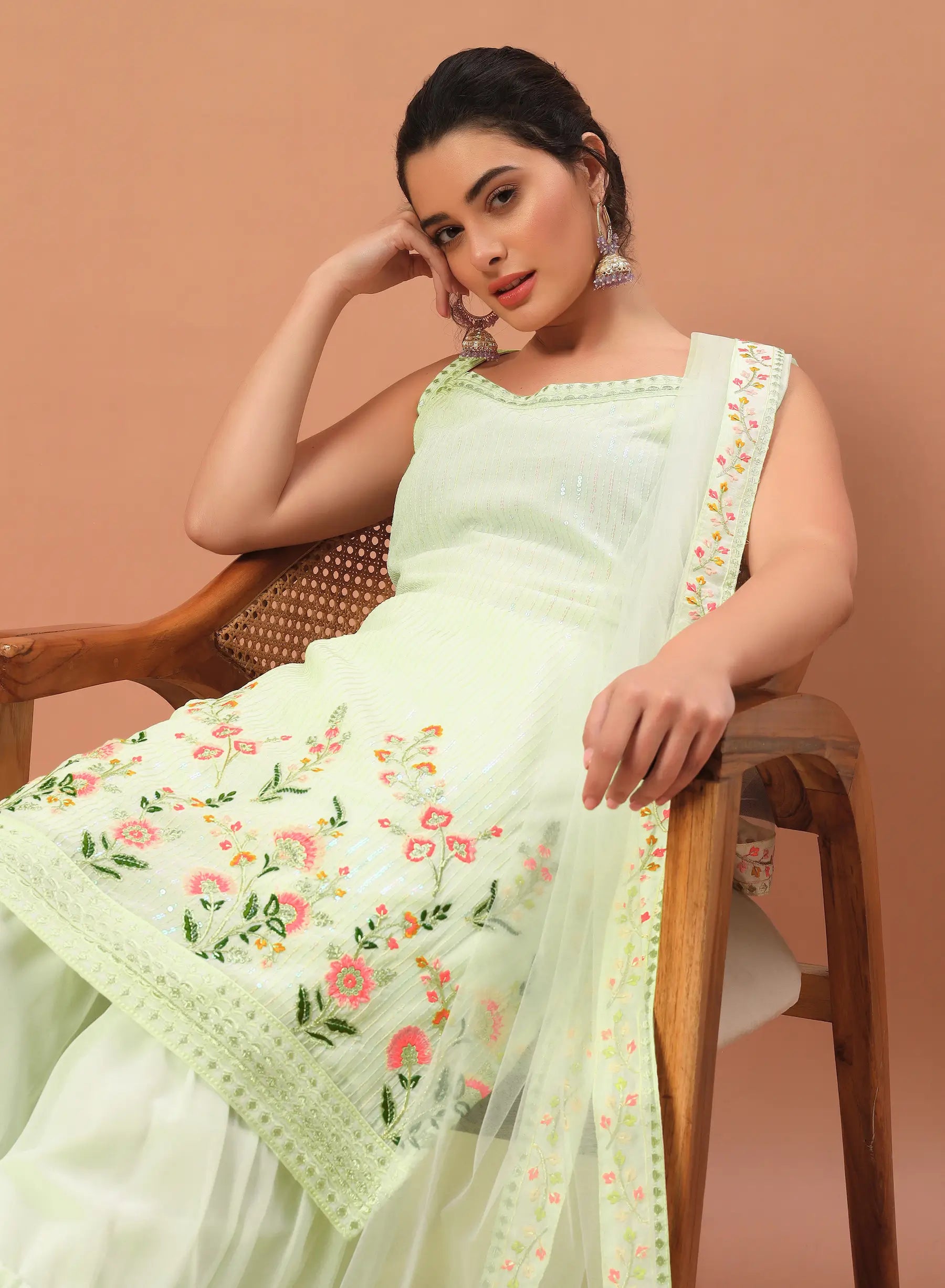 Pista Green Georgette Sequence Embroidery Work Salwar Suit