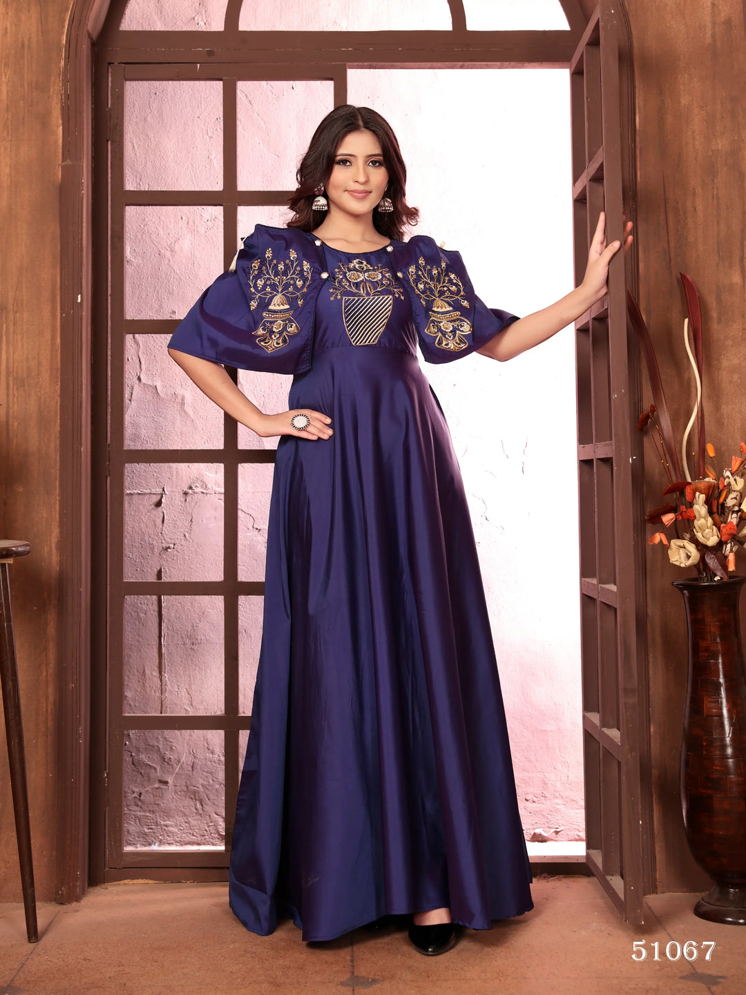 Royal Blue Gown With Heavy Embroidery Work - qivii
