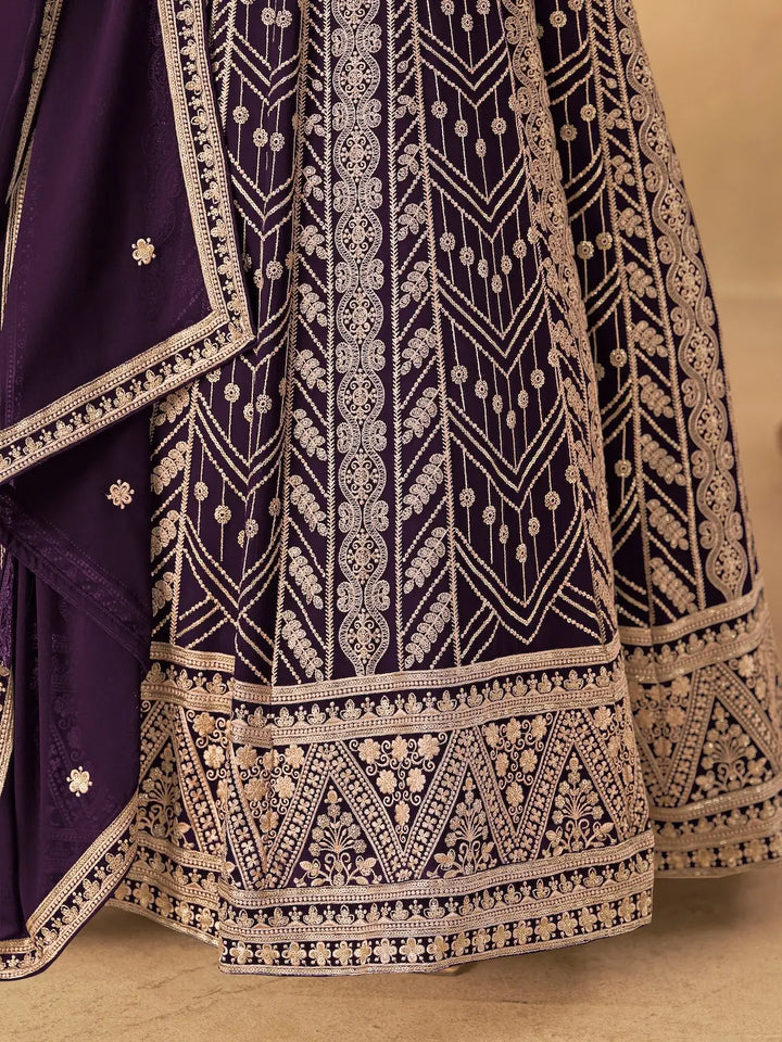 Deep Purple Georgette Embroidery Work Gown