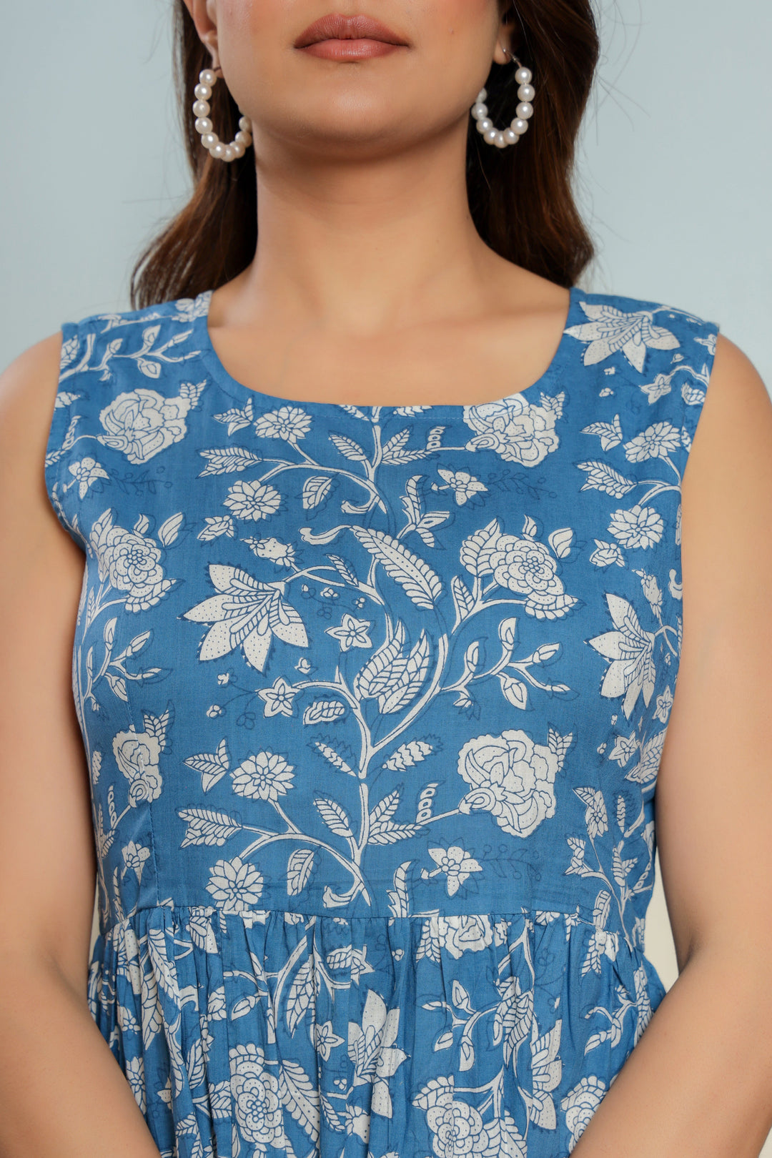 Indigo Blue Cotton Hand Block Printed Maxi Dress  - By Ragavi - qivii