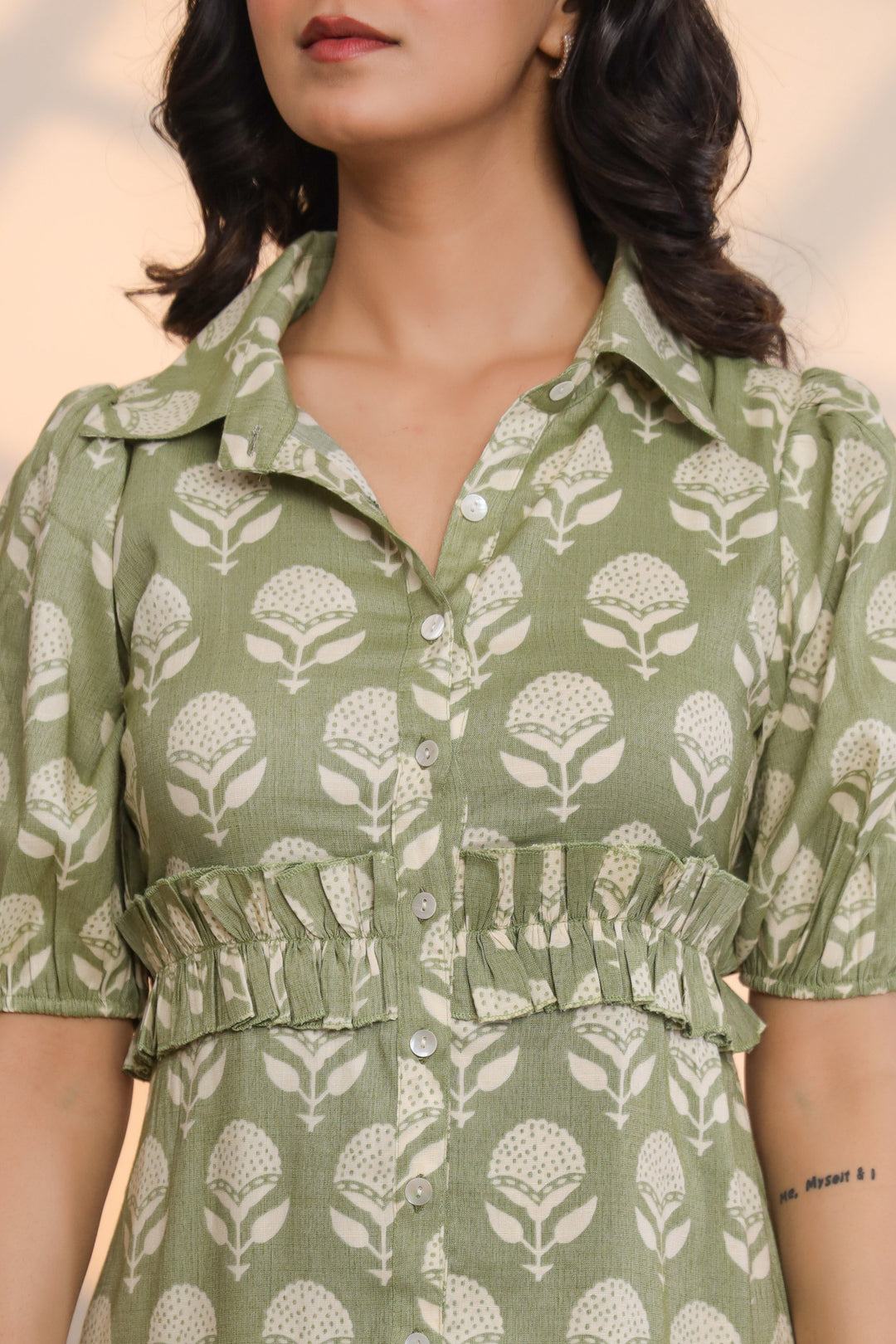 Epsom Green Cotton Slub Mini Dress  - By Ragavi - qivii